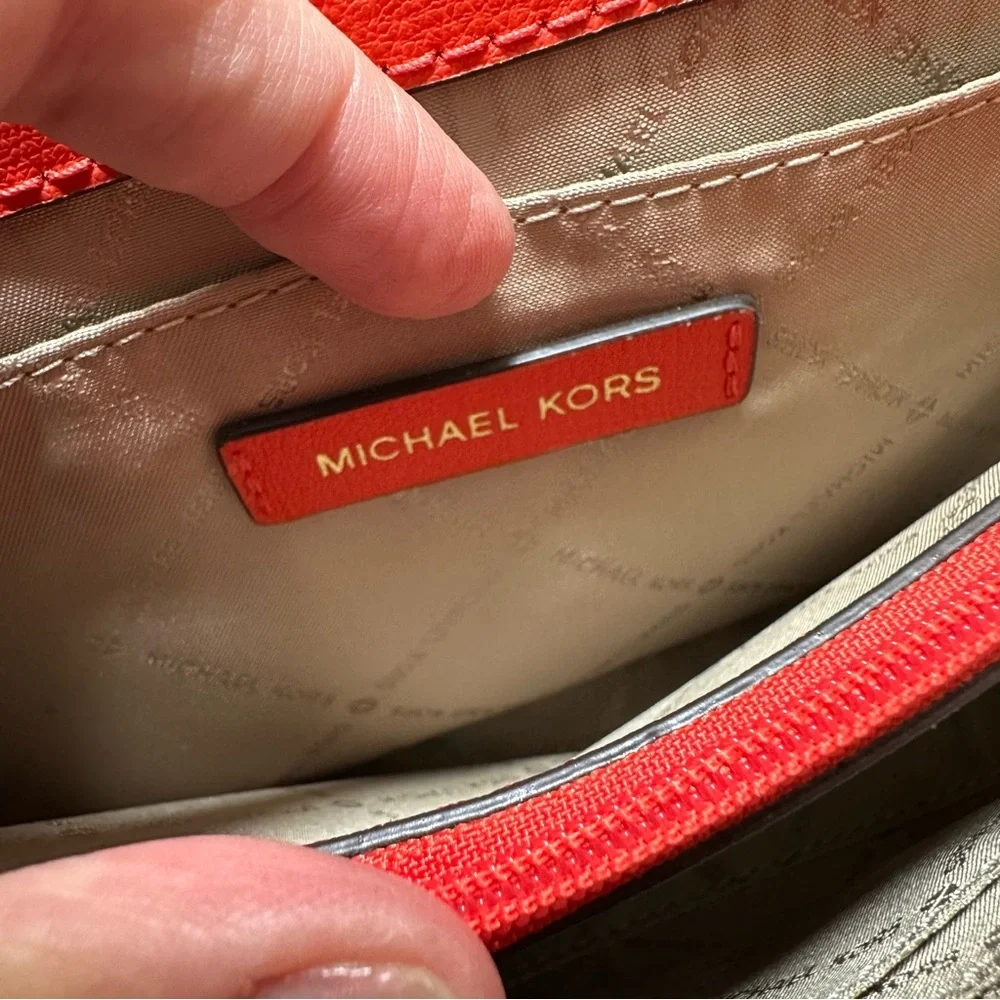 Michael Kors Structured Red Leather Chain Strap Crossbody Clutch